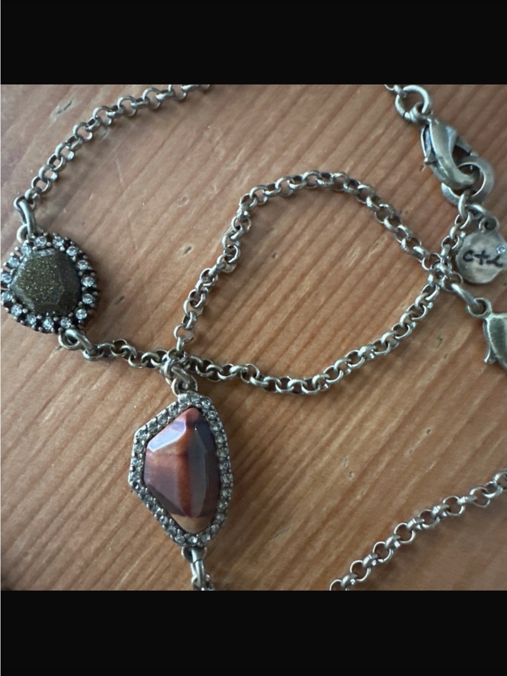 Silver-Tone Brown Gemstone Pendant Bracelet - C+I